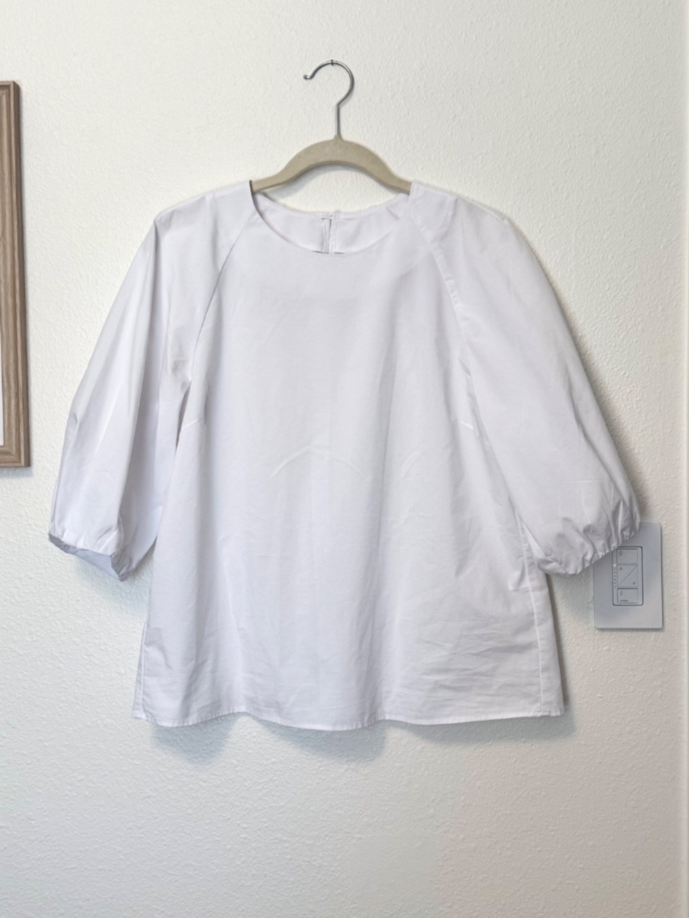 Muji Women’s M Quick Dry Puff Sleeve Half Sleeve White Cotton Blouse - Picture 2 of 12